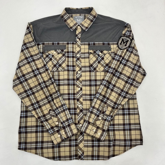 Most Official Seven Mens 3XL Button Up Shirt Beige Brown Plaid Long Sleeve - Picture 1 of 10